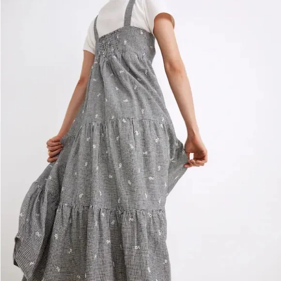 Madewell Gray Floral Tiered Midi Dress - Picture 3 of 14